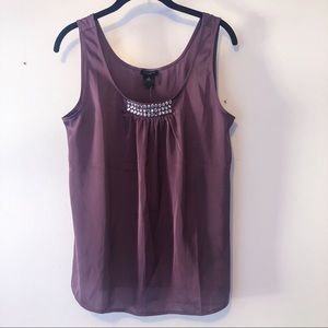 NWT Ann Taylor dk purple, rhinestone tank blouse M